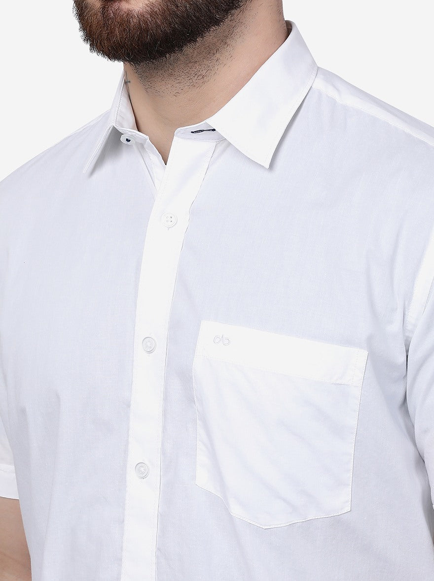 White Solid Slim Fit Semi Casual Shirt | JadeBlue