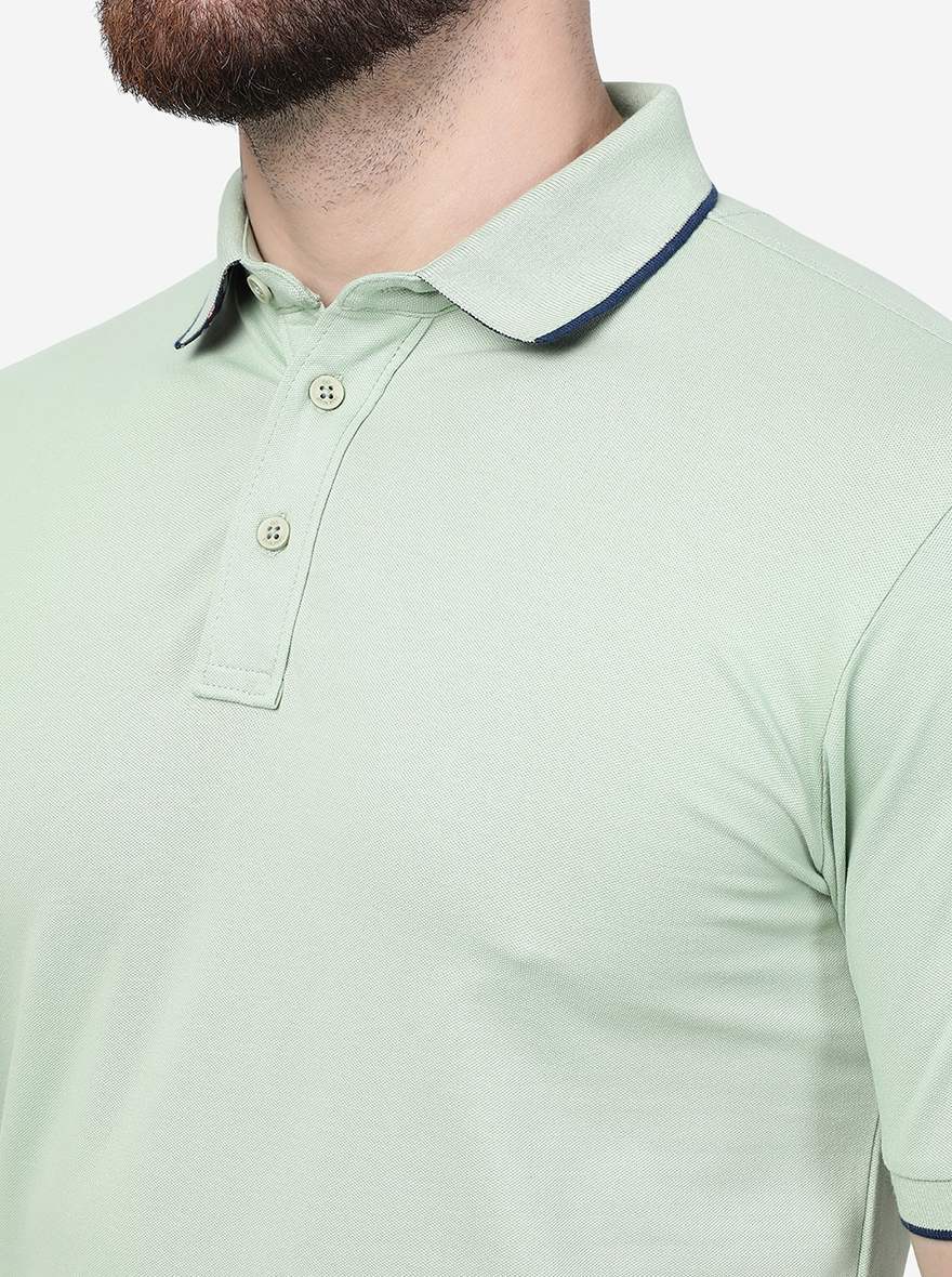 Meadow Green Solid Slim Fit Polo T-Shirt | JadeBlue