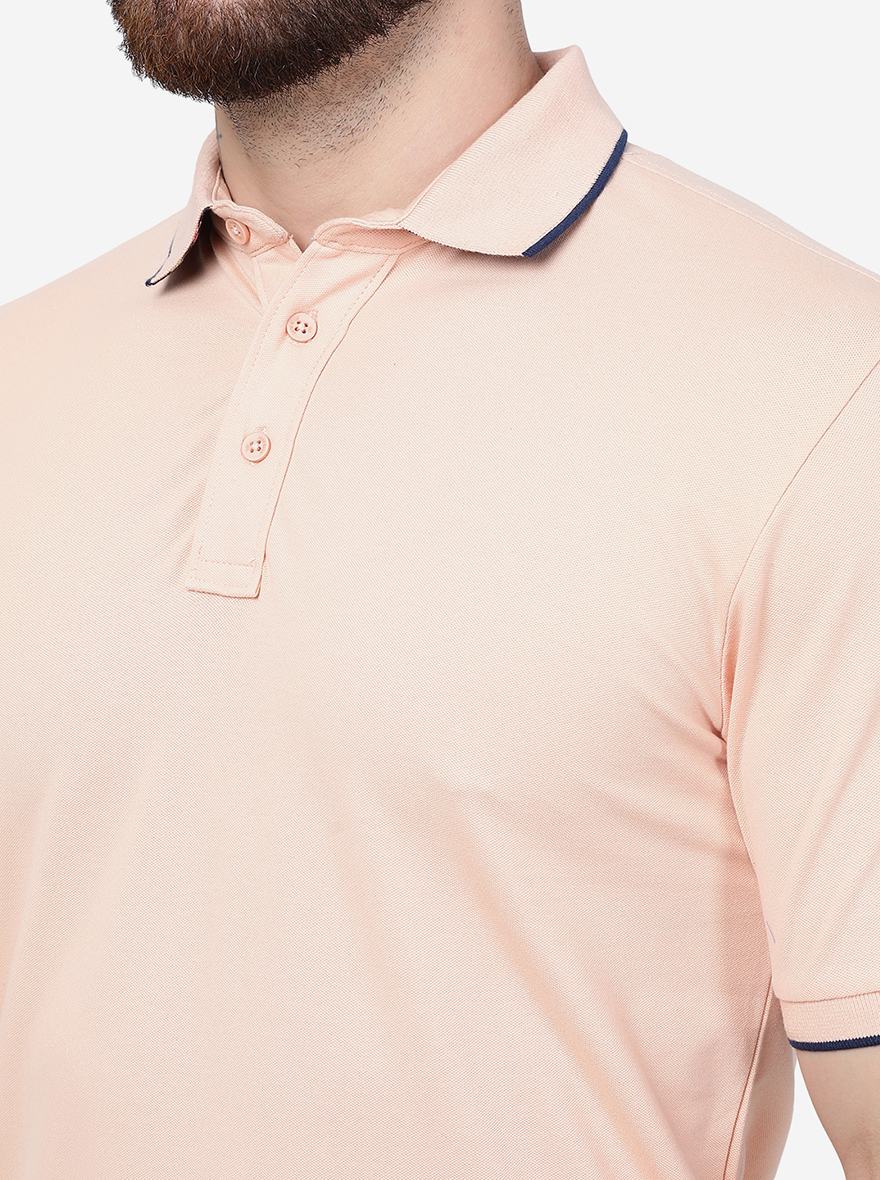Light Peach Solid Slim Fit Polo T-Shirt | JadeBlue
