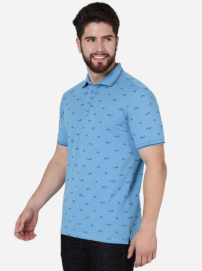 Bonnie Blue Printed Slim Fit Polo T-Shirt | JadeBlue