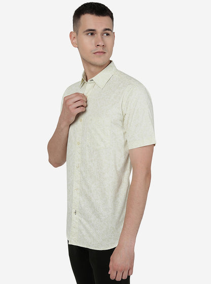 Pastel Yellow Printed Slim Fit Casual Shirt | JadeBlue