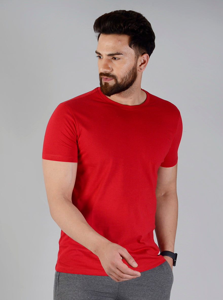 Red Solid Slim Fit T-Shirt | JadeBlue