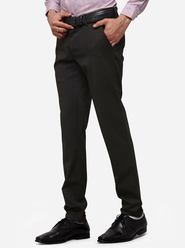 Olive Slim Fit Solid Formal Trouser | JB Studio
