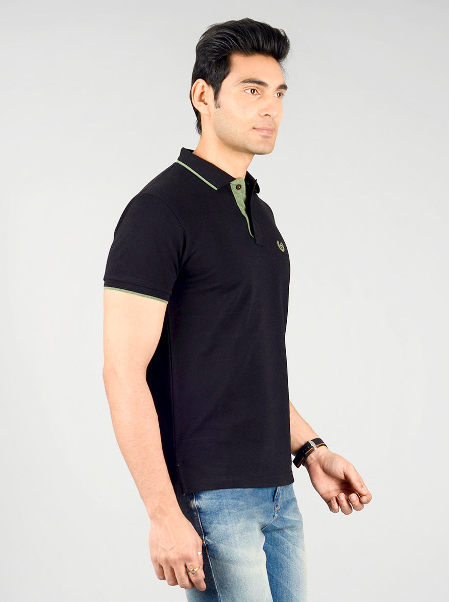 Black Solid Slim Fit Polo T-shirt | Greenfibre