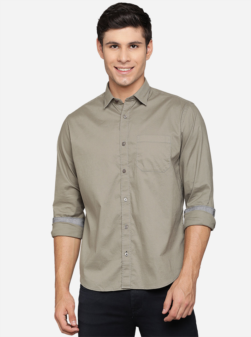 Dark Grey Solid Slim Fit Casual Shirt | Greenfibre