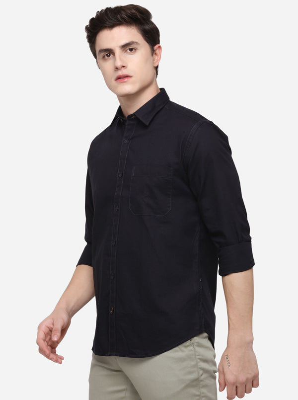 Black Regular Fit Solid Casual Shirt | Greenfibre