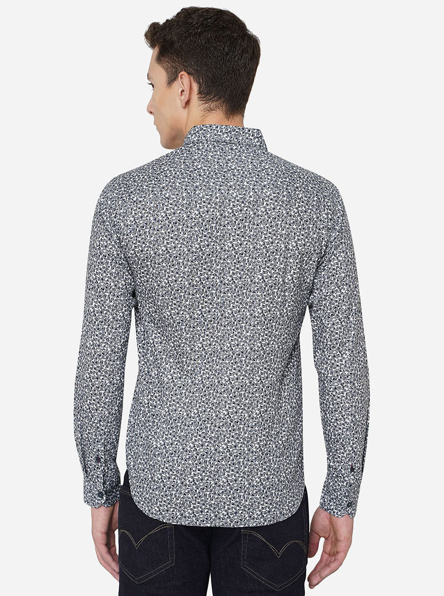 Dark Grey Printed Slim Fit Semi Casual Shirt | Greenfibre