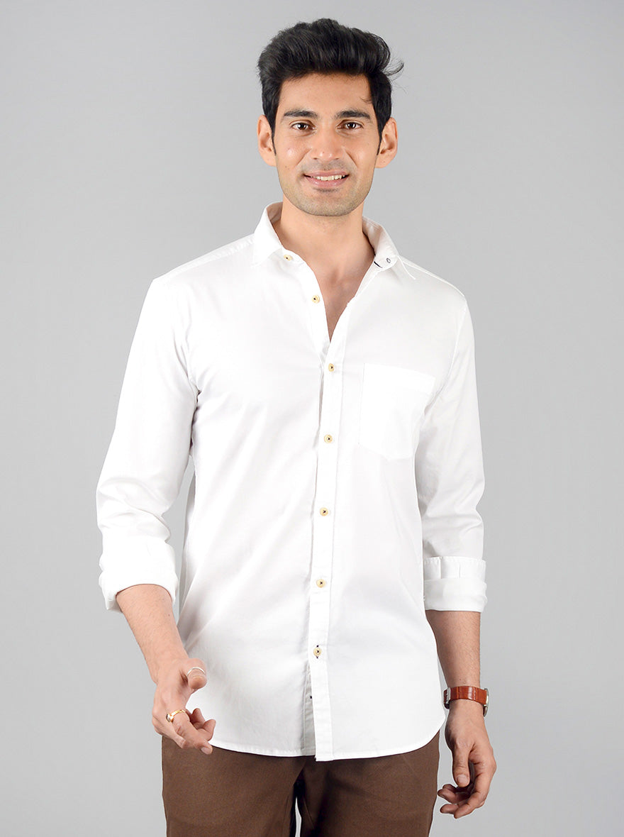 Bright White Solid Slim Fit Casual Shirt | JadeBlue