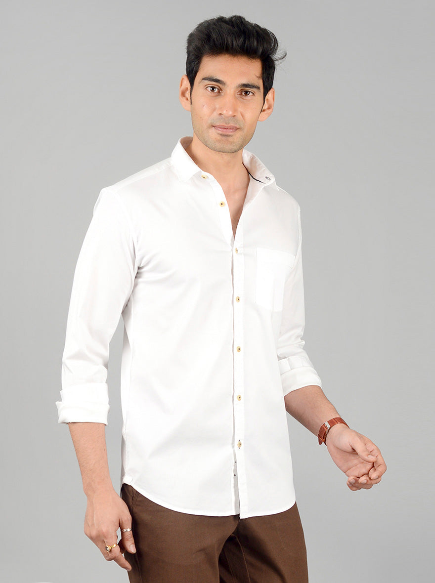Bright White Solid Slim Fit Casual Shirt | JadeBlue