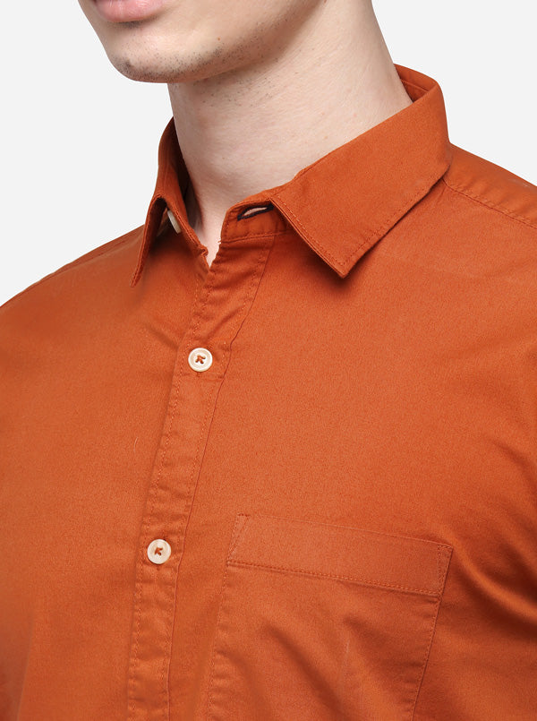 Rust Solid Slim Fit Casual Shirt | JadeBlue