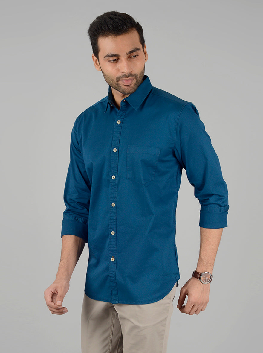 True Blue Solid Slim Fit Casual Shirt | JadeBlue