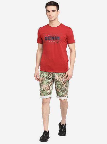 Elm Green Printed Slim Fit Capri | JadeBlue