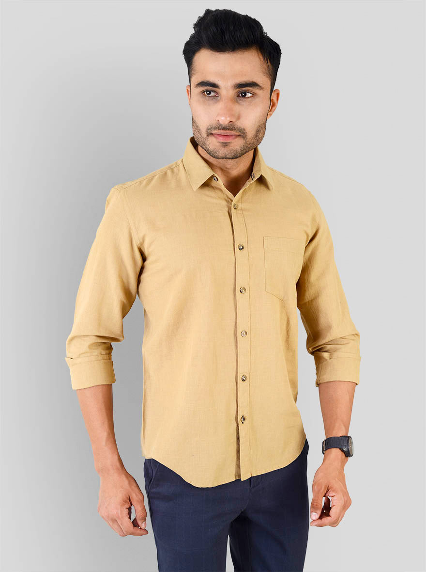 Khaki Solid Smart Fit Casual Shirt | Greenfibre