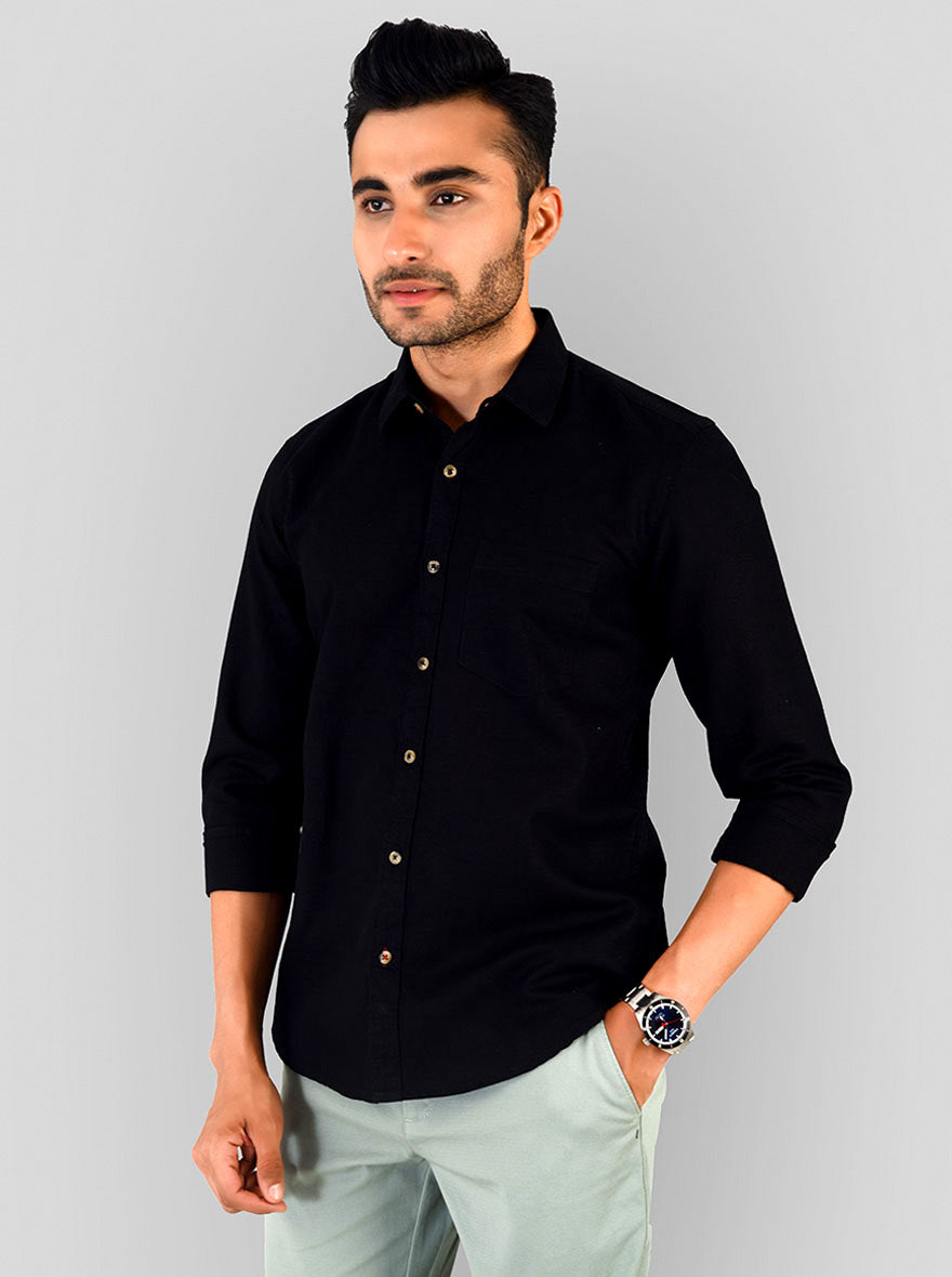 Black Solid Smart Fit Casual Shirt | Greenfibre
