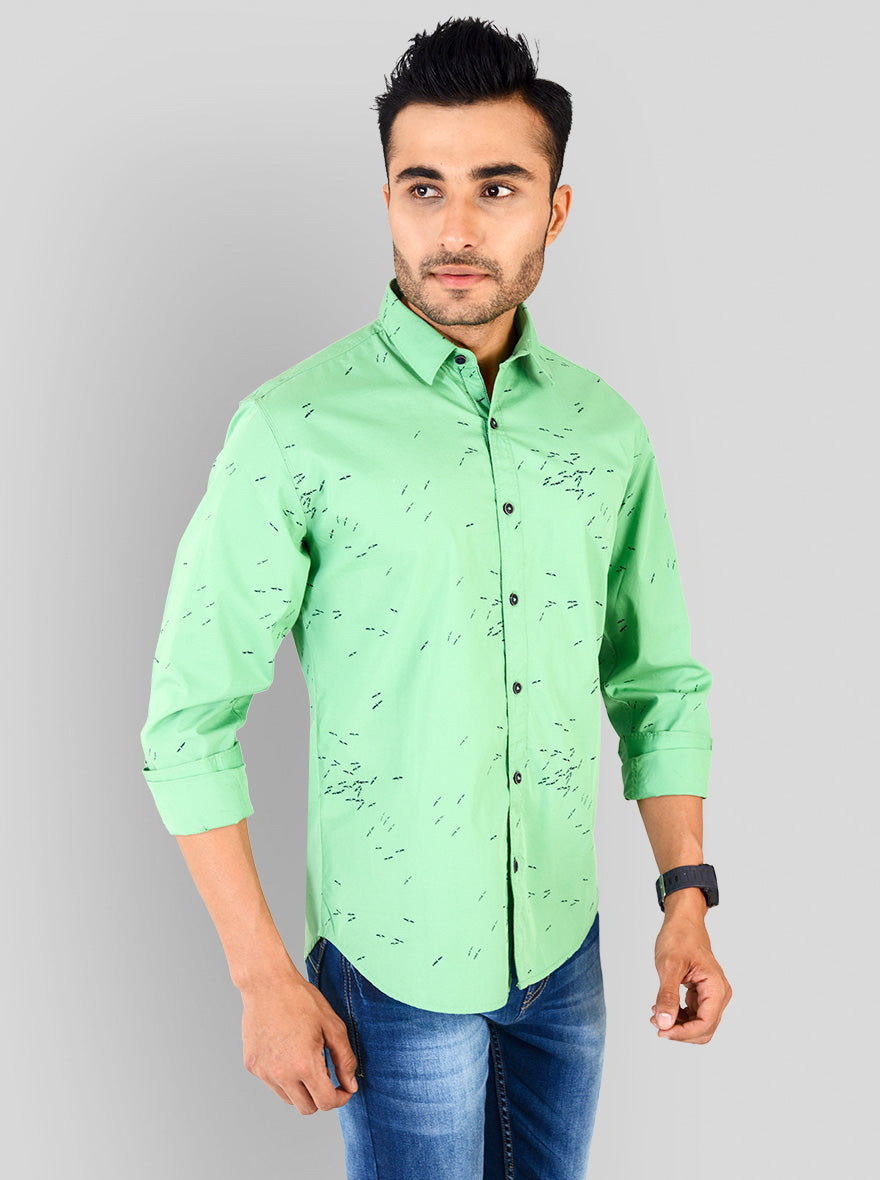 Light Green Printed Slim Fit Casual Shirt | Greenfibre