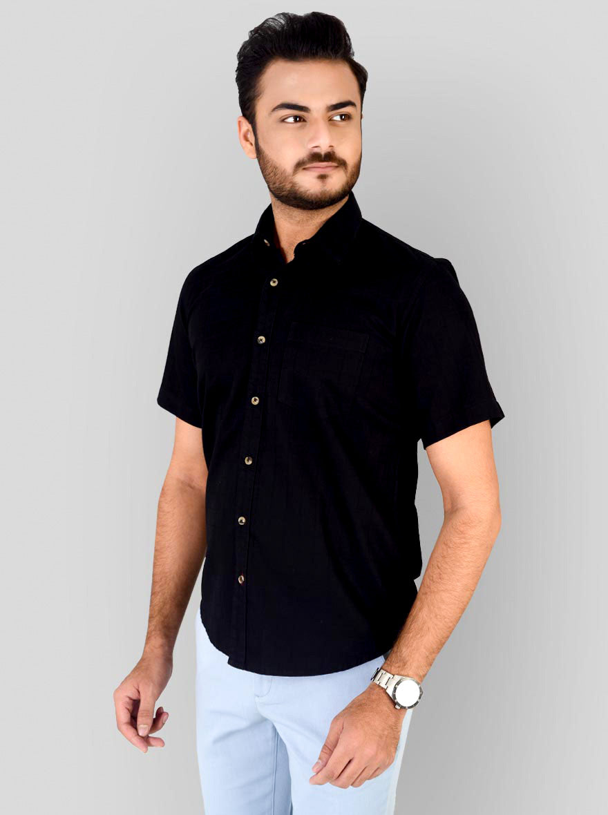 Black Checked Slim Fit Casual Shirt | Greenfibre