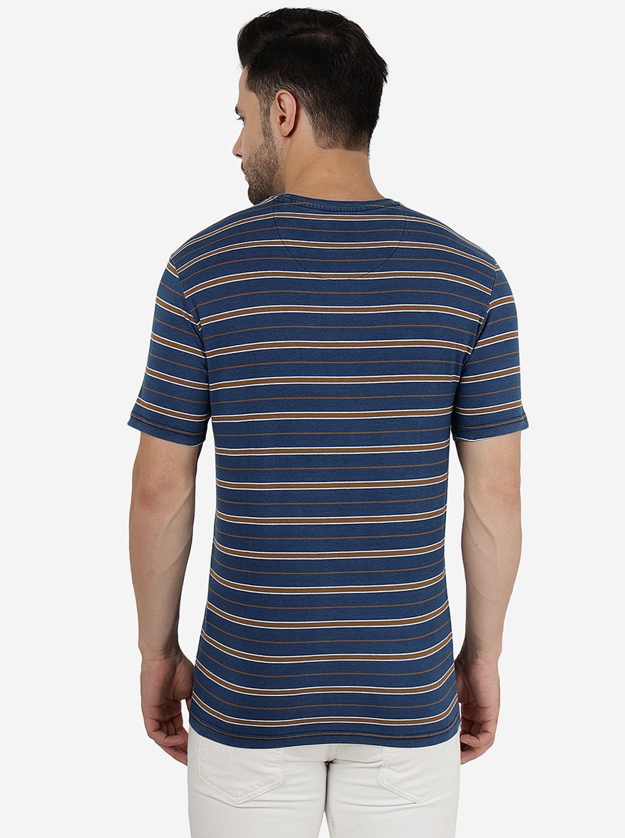 Yellow & Blue Striped Slim Fit T-Shirt | JadeBlue