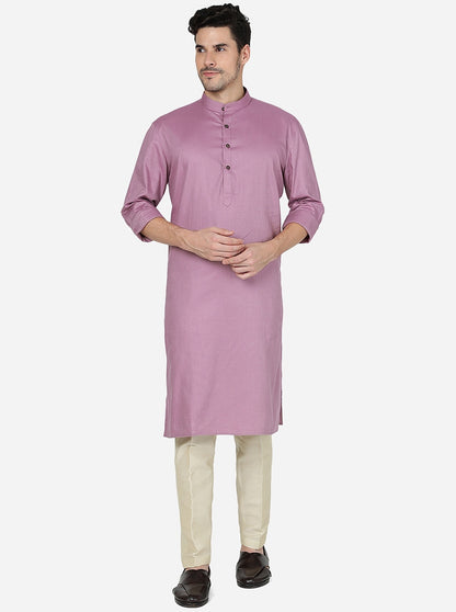 Flemingo Pink Solid Regular Fit Modi Kurta | JadeBlue
