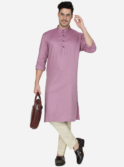 Flemingo Pink Solid Regular Fit Modi Kurta | JadeBlue
