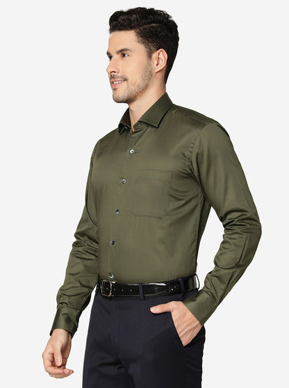 Olive Green Solid Slim Fit Formal Shirt | Metal