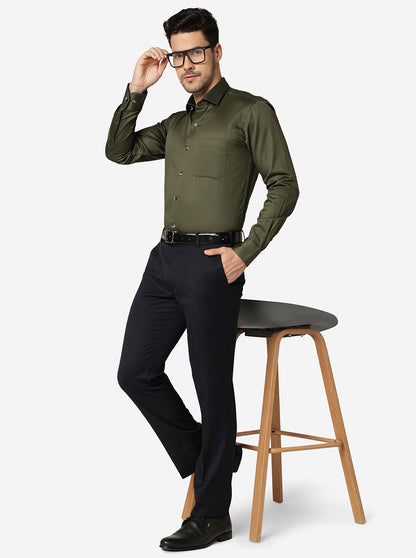 Olive Green Solid Slim Fit Formal Shirt | Metal