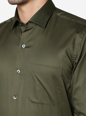 Olive Green Solid Slim Fit Formal Shirt | Metal