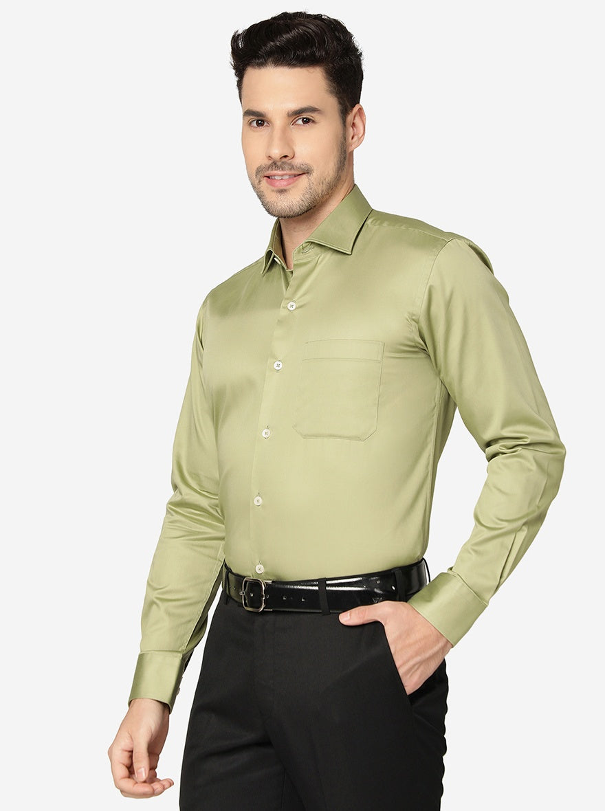 Green Solid Slim Fit Formal Shirt | Metal