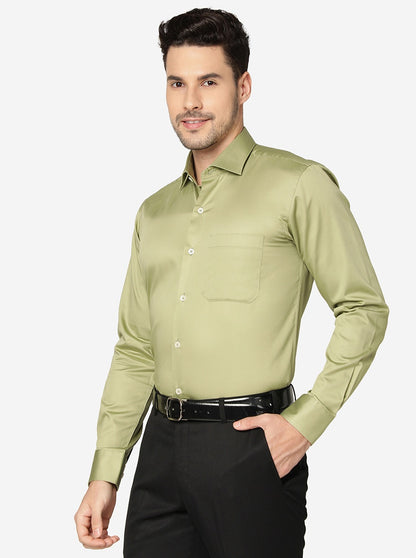 Green Solid Slim Fit Formal Shirt | Metal