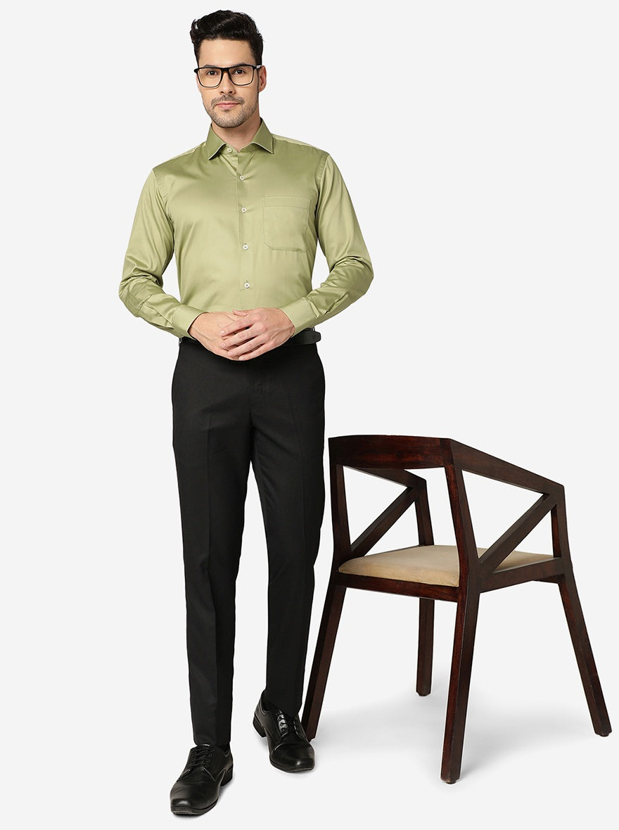 Green Solid Slim Fit Formal Shirt | Metal