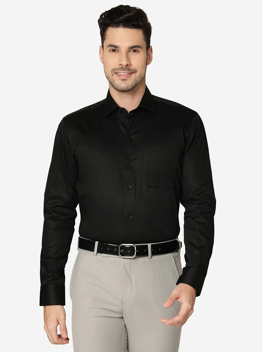 Black Solid Slim Fit Formal Shirt | Metal