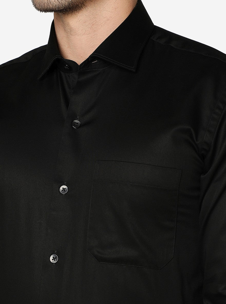 Black Solid Slim Fit Formal Shirt | Metal