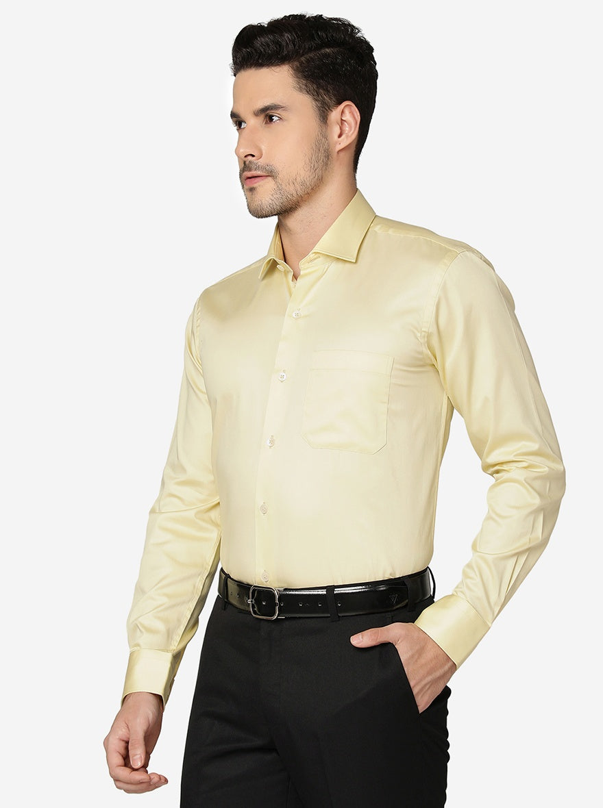 Yellow Solid Slim Fit Formal Shirt | Metal