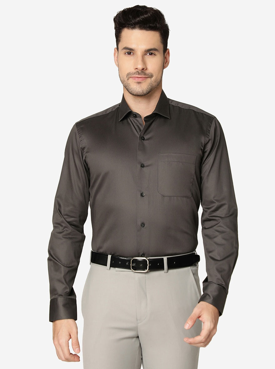 Dark Grey Solid Slim Fit Formal Shirt | Metal
