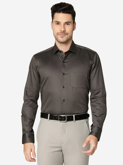 Dark Grey Solid Slim Fit Formal Shirt | Metal