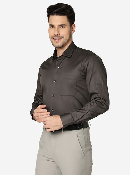Dark Grey Solid Slim Fit Formal Shirt | Metal