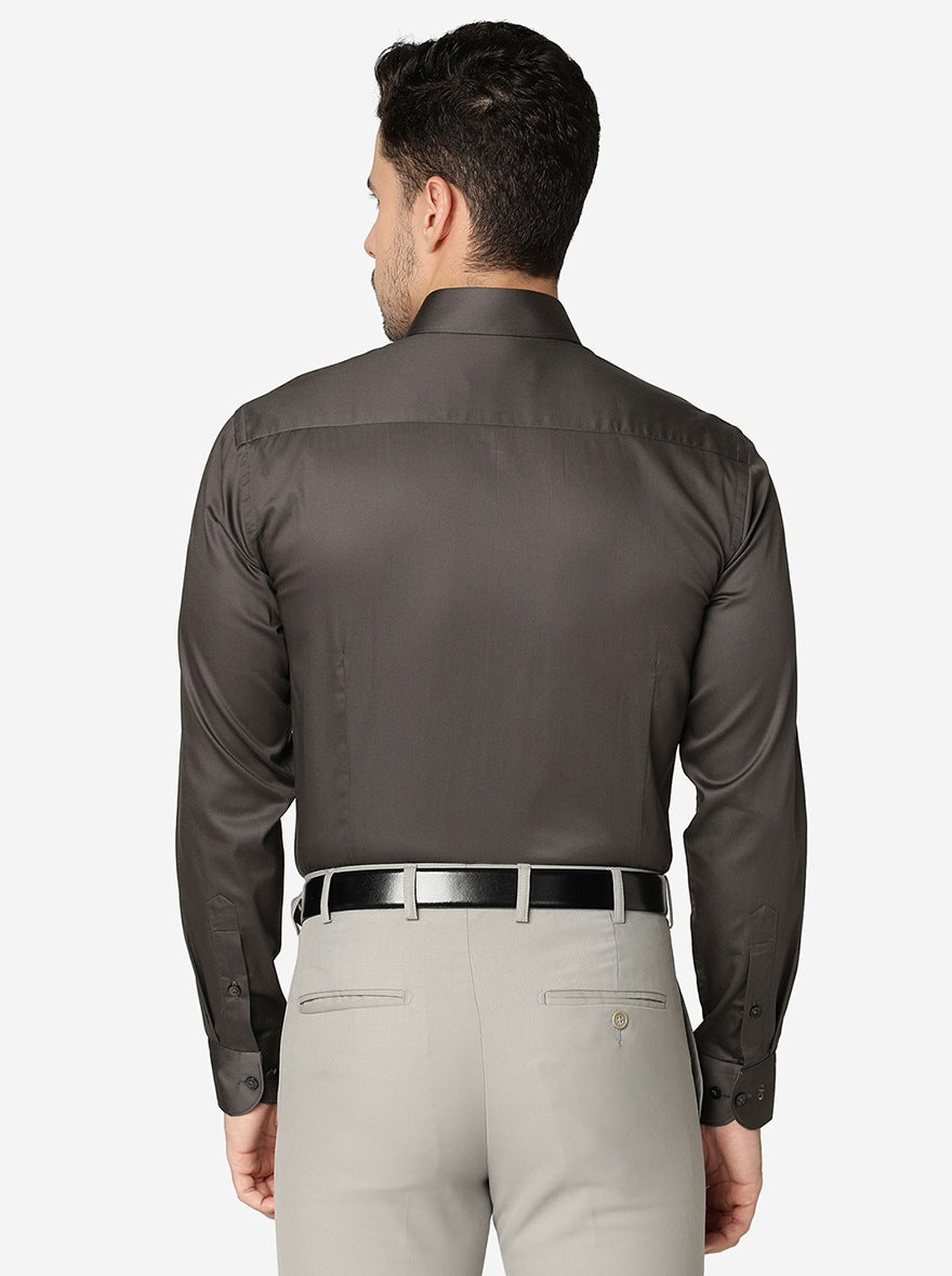 Dark Grey Solid Slim Fit Formal Shirt | Metal