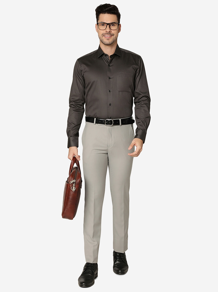 Dark Grey Solid Slim Fit Formal Shirt | Metal