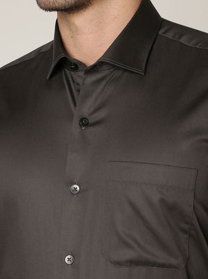 Dark Grey Solid Slim Fit Formal Shirt | Metal