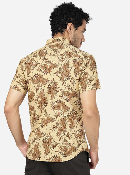 Brown Printed Slim Fit Casual Shirt | Greenfibre