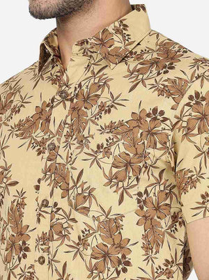 Brown Printed Slim Fit Casual Shirt | Greenfibre