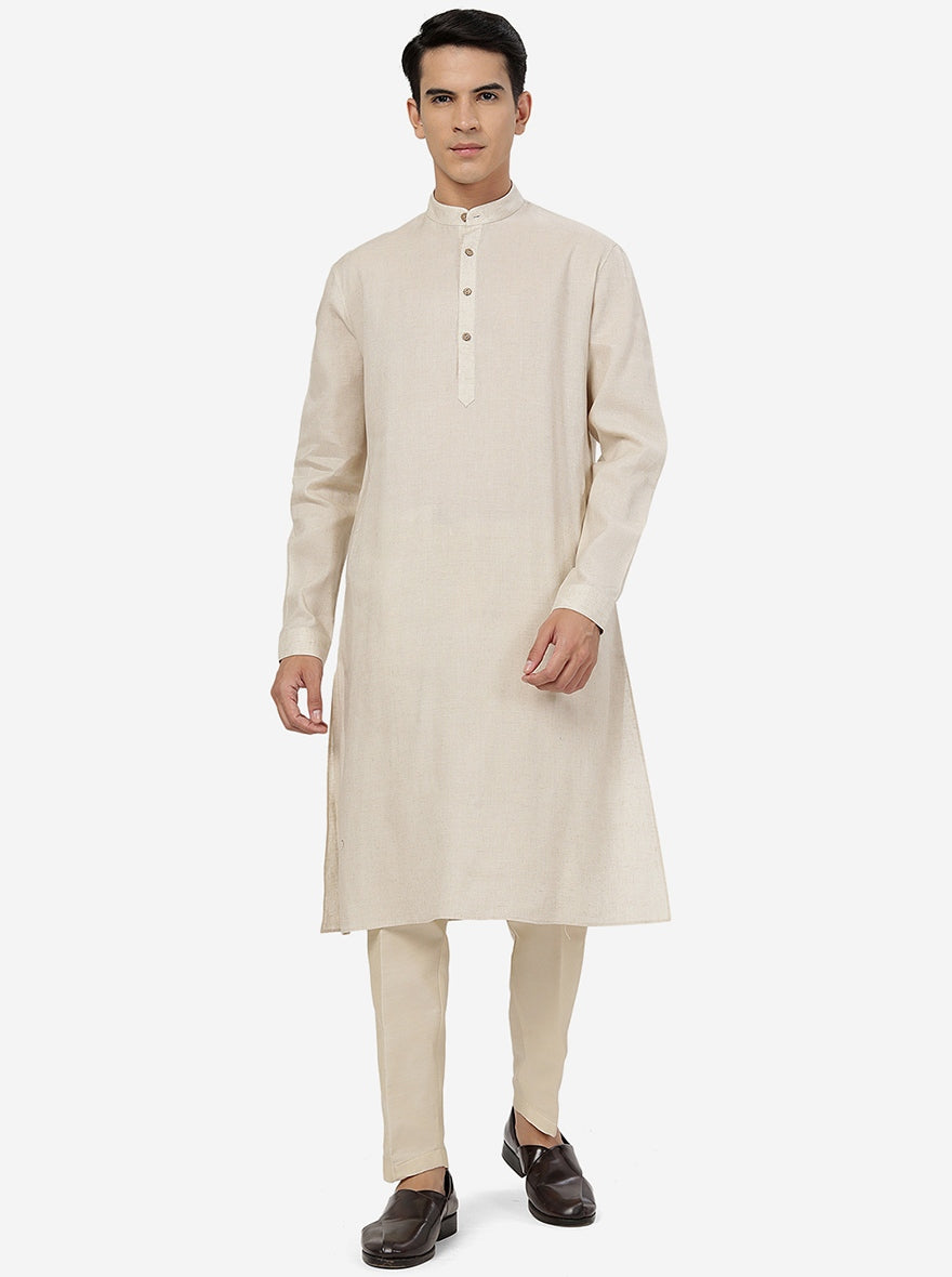 Beige Solid Regular Fit Modi Kurta | JadeBlue