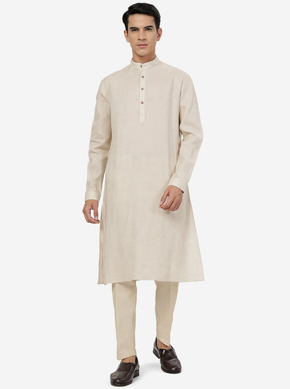 Beige Solid Regular Fit Modi Kurta | JadeBlue