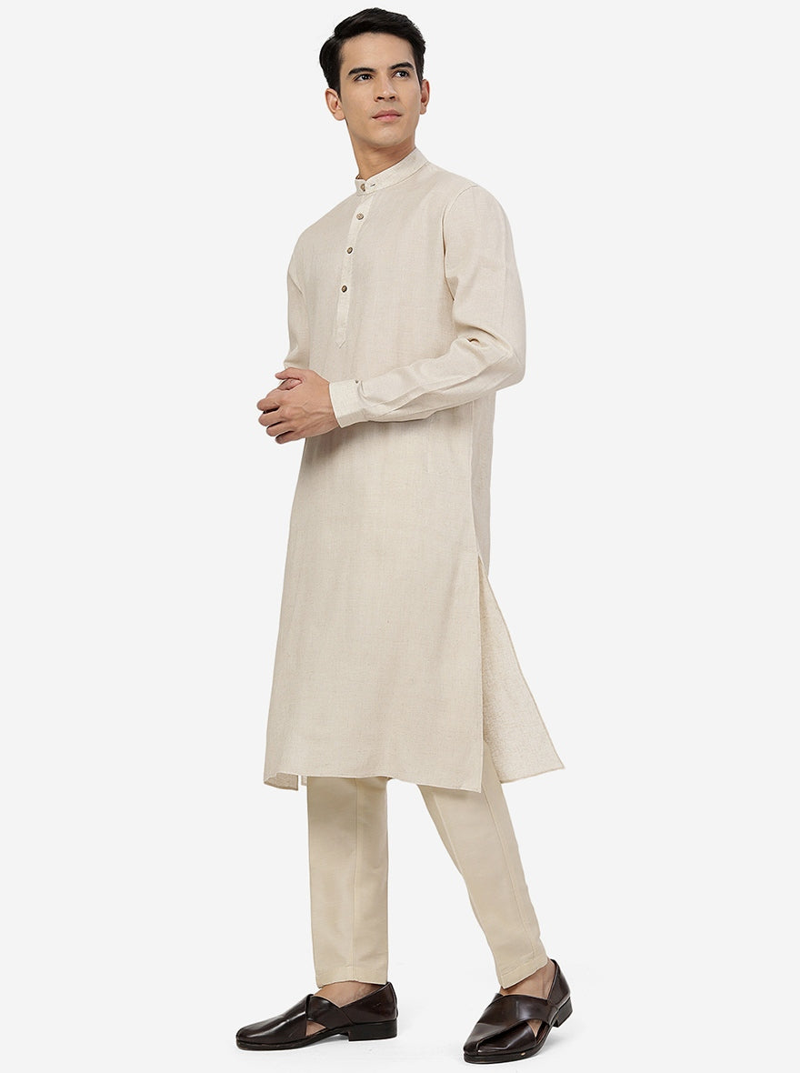 Beige Solid Regular Fit Modi Kurta | JadeBlue