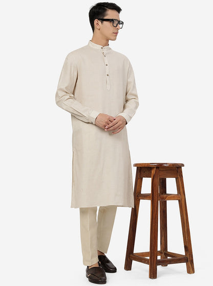 Beige Solid Regular Fit Modi Kurta | JadeBlue