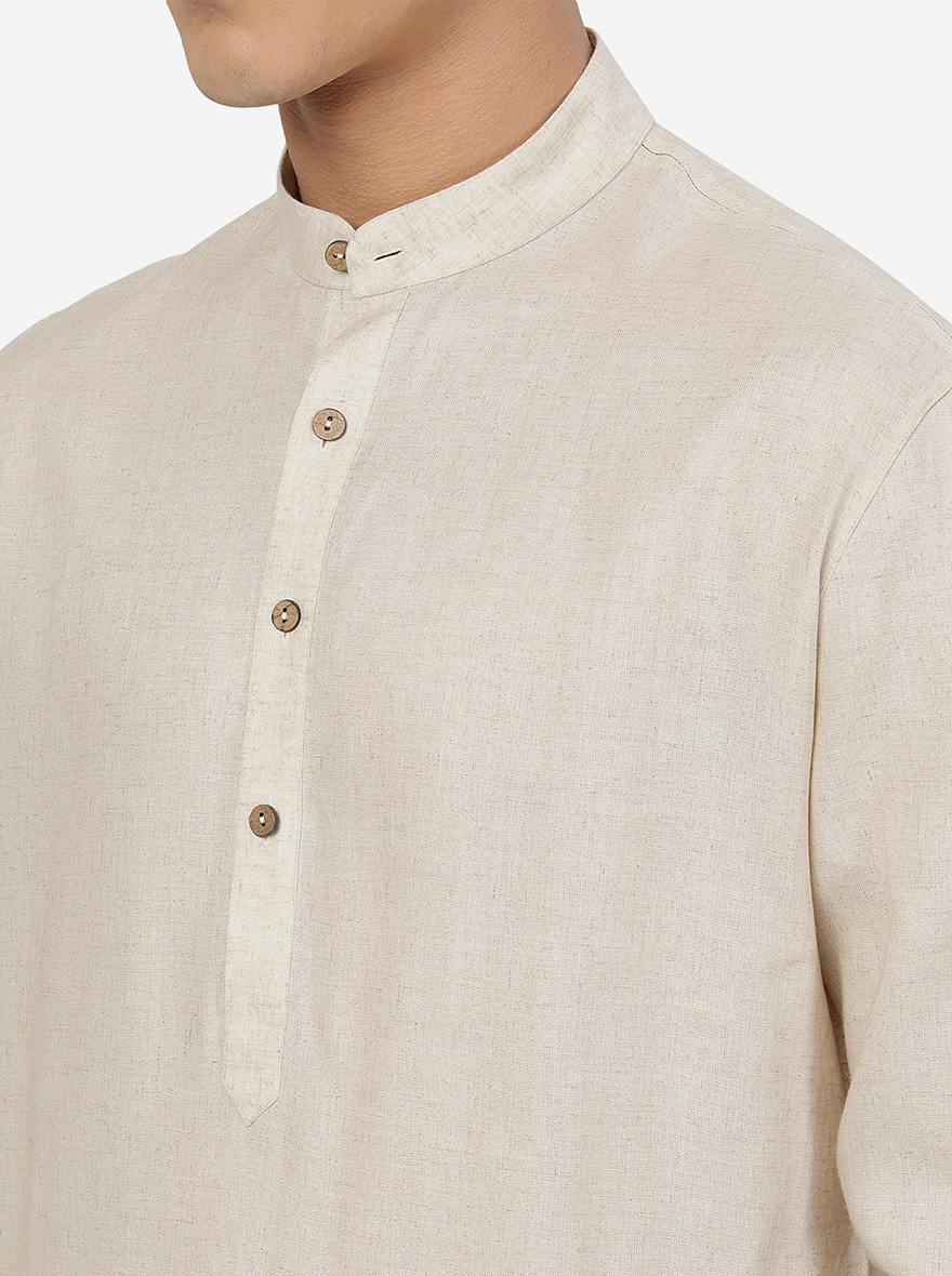 Beige Solid Regular Fit Modi Kurta | JadeBlue