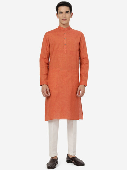 Rust Orange Solid Regular Fit Modi Kurta | JadeBlue