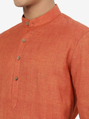 Rust Orange Solid Regular Fit Modi Kurta | JadeBlue