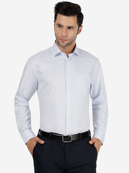 Light Blue Checked Regular Fit Formal Shirt | JadeBlue