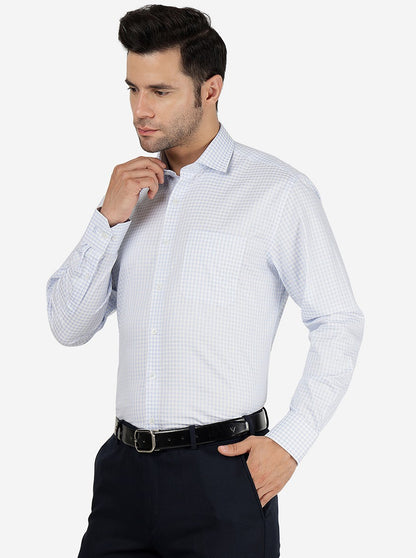 Light Blue Checked Regular Fit Formal Shirt | JadeBlue