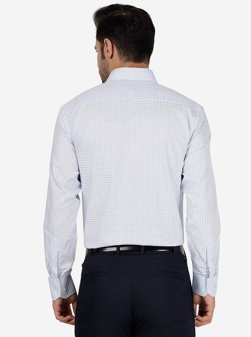 Light Blue Checked Regular Fit Formal Shirt | JadeBlue